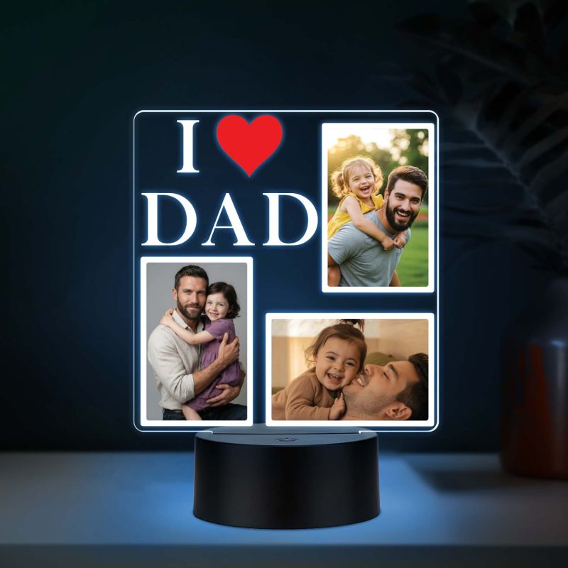 Personalized I Love Dad UV Print Photo Multicolor LED Lamp Fathers Day Gift Light